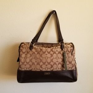 Coach KT Leather Jacquard Triple Zip Satchel
